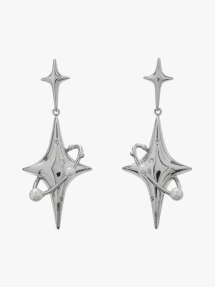 Earing Kpop Style Boucles d’oreilles argentées à chaînes Kpop Maroc gomshop.ma
